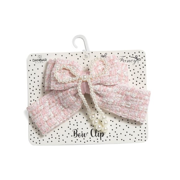 DANBAR GLOBAL Pink Faux Pearl Overlay Fabric Bow - Picture 1 of 1